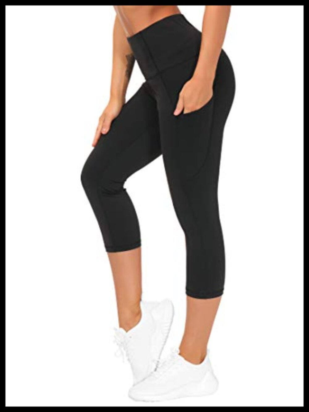 High Waist Capri Yoga Pants with Pockets Tummy Control 4-Way Stretch